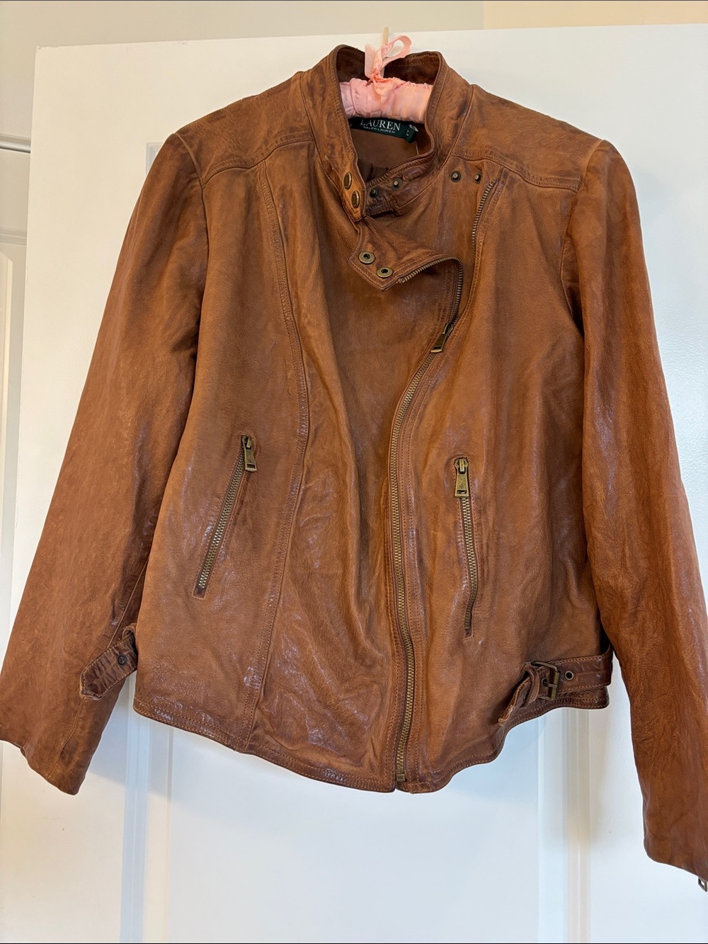 Ralph Lauren Cognac Leather Moto Jacket